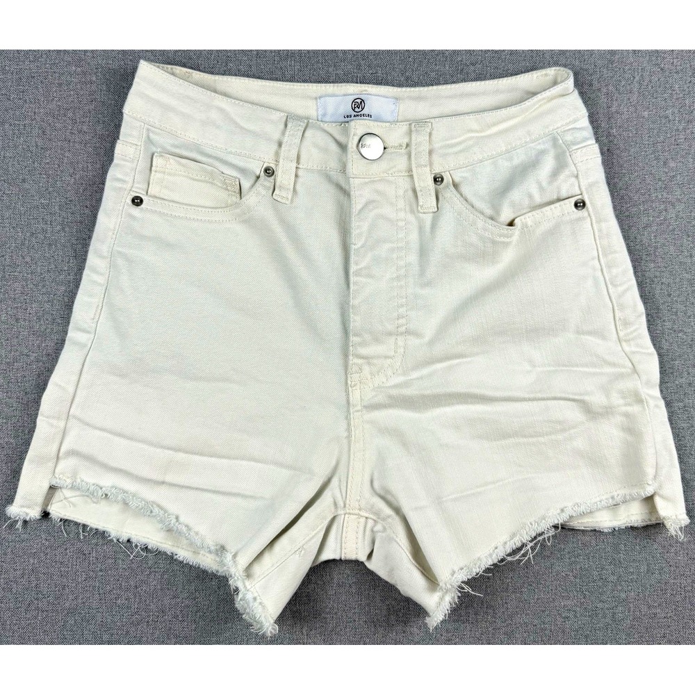 RFM Los Angeles Womens Small White Denim Cutoff Shorts High Rise Frayed Hem